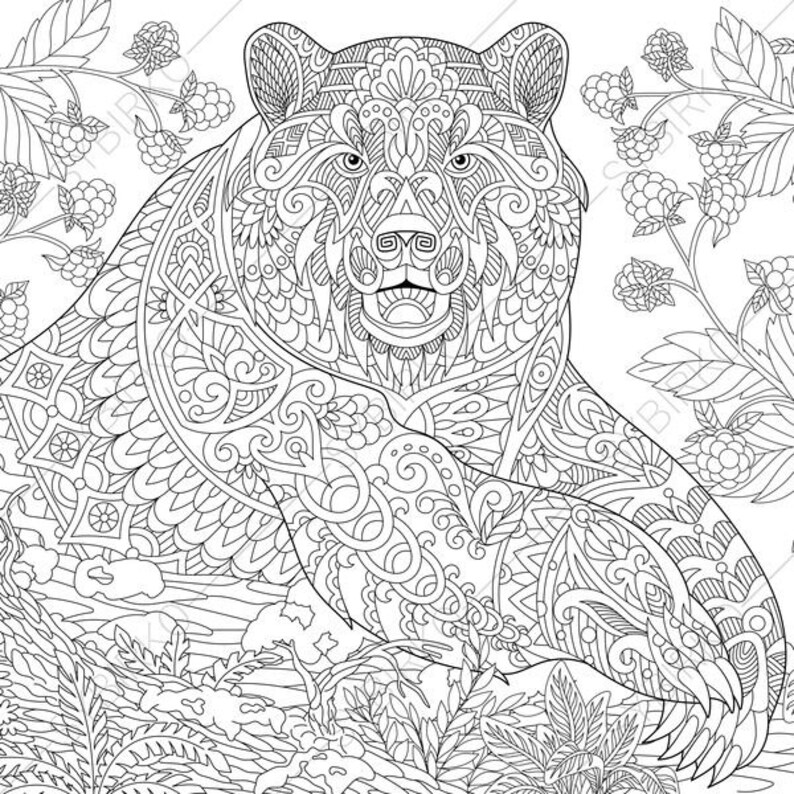 Grizzly Bear. Coloring Pages. Animal coloring book pages for | Etsy