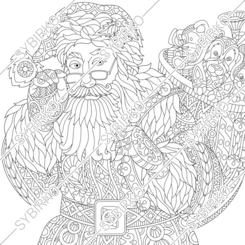 Download Coloring pages for adults. Santa Claus. Adult coloring pages. | Etsy