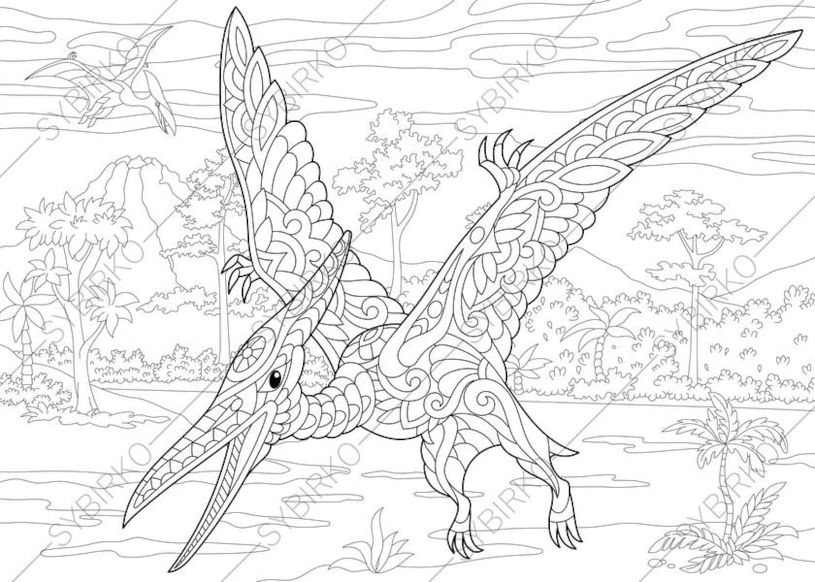 pterodactyl dinosaur pterosaur dino coloring pages animal etsy