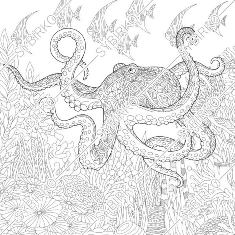 Download Coloring pages for adults. Sea Octopus. Adult coloring pages. | Etsy