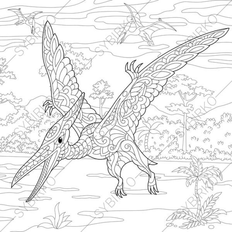 Download Pterodactyl Dinosaur. Pterosaur. Dino Coloring Pages. Animal | Etsy