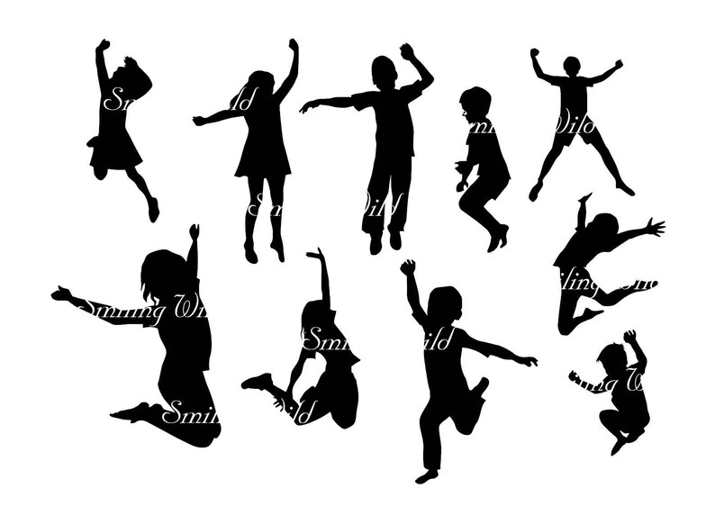 Jumping Children Printable Svg Silhouette Png Cutout Jumping - Etsy