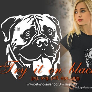 Bullmastiff dog head svg vector graphic cut file, white cuttable clip art