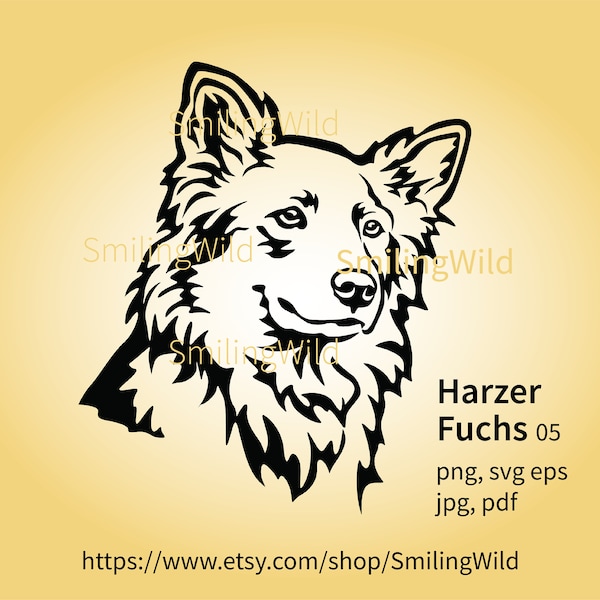 Harzer Fuchs svg vector graphic portrait, Altdeutschen Hütehunden clip art design