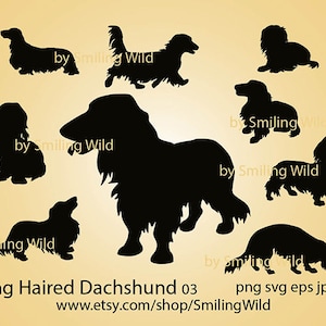 Langhaariger Dachshund Hund svg & png Schattenbildbündel, Dacshund Vektorgrafik-Clipart-Schnittdatei Dacshund schneidbare Cricut Logo-Design