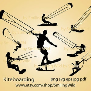Kiteboarding SVG PNG clipart silhouette bundle - Kiting Kitesurfing svg Kiteboarding vector graphic art cut file cricut design kite surfing