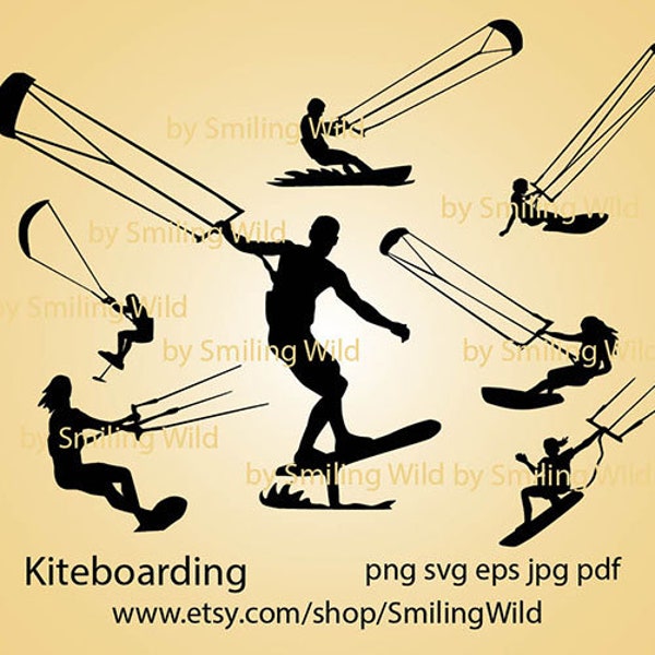 Kiteboarding svg clipart silhouette Kiting svg Kitesurfing svg Kiteboarding vector graphic art cut file cricut design kite surfing svg