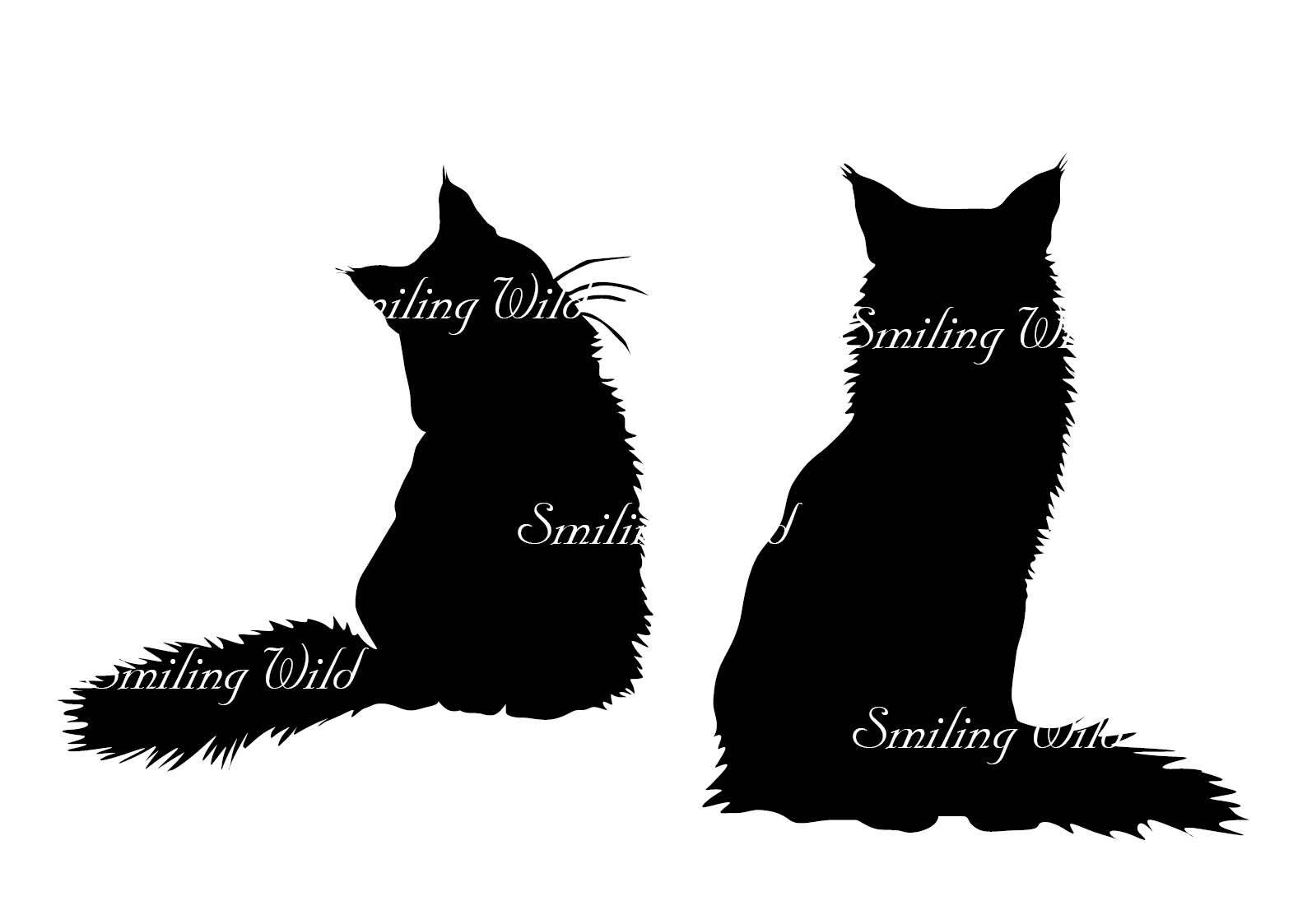 Cat silhouettes,Maine Coon cat icons and silhouettes,Sitting Maine