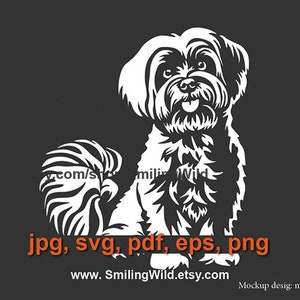 Maltese svg hond illustraties, maltese vector kunst gesneden in wit print op zwart, maltese cricut Graveerbare digitaal ontwerp