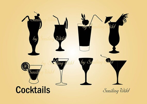 Download Cocktail Svg Silhouette Printable Art Cocktail Glass Glasses Etsy