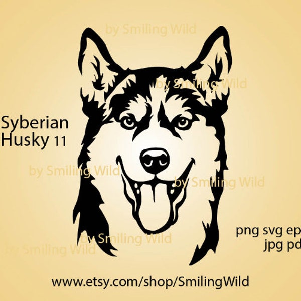 Husky dog cut file face vector art, Siberian Husky svg png clip art cuttable cricut digital design