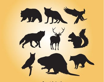 Forest animal SVG silhouette clipart bundle - Wild animal cut file art - Cricut, Lar cutting wolf owl elk racoon falcon bear squirrel