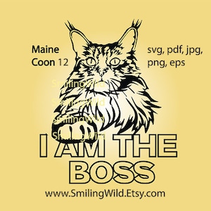 Maine Coon chat svg, je suis le patron coupe fichier clip art vecteur art graphique svg png numérique design Maine Coon art oeuvre imprimable