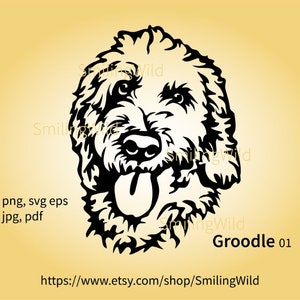 Niedliche Goldendoodle svg & png Clipart - Groodle Hundekopf Vektorgrafikdesign, Canine schneidbare digitale Cricut- und Laserschnitt-Kunstdatei