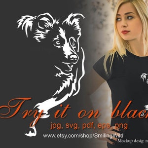 Border Collie SVG lopende hond clip art springende hond witte vector grafische kunst Border collie gesneden bestand Graveerbare cricut digitaal ontwerp