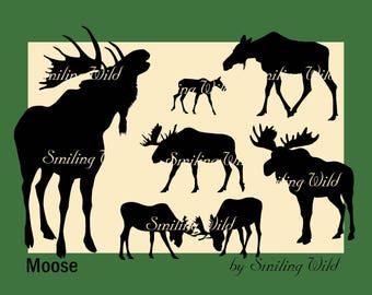 moose silhouette svg clipart cut out file moose deer vector graphic art elk printable forest animal svg commercial use fighting elk svg