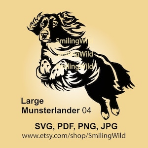 Grote munsterlander svg Graveerbare illustraties, springende hond munsterlander vectorafbeelding