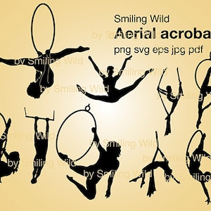 luchtacrobaat svg aerialist clipart vector grafische bestanden silhouet circus acrobaat ontwerp digitaal knippen bestand Graveerbaar