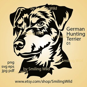 Arte gráfico vectorial svg de terrier de caza alemán /01/ archivo de corte de raza de perro de caza terrier retrato recortable diseño de logotipo digital de terrier de caza