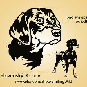 Slovenský kopov svg vector graphic art Slovakian hound dog head portrait cut file digital design image 1