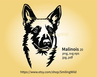 Malinois svg face vector graphic art, dog breed illustration cut file cuttable digital design Malionis clipart cricut