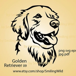 Tête de Golden retriever svg & clipart png souriant chien mignon portrait vectoriel logo graphique art golden retriever fichier découpé au laser design