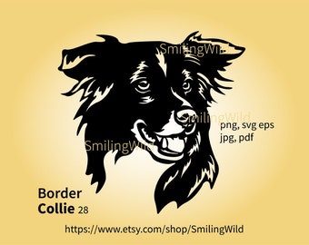 Border Collie dog svg face vector clip art, Border collie illustration cuttable digital design