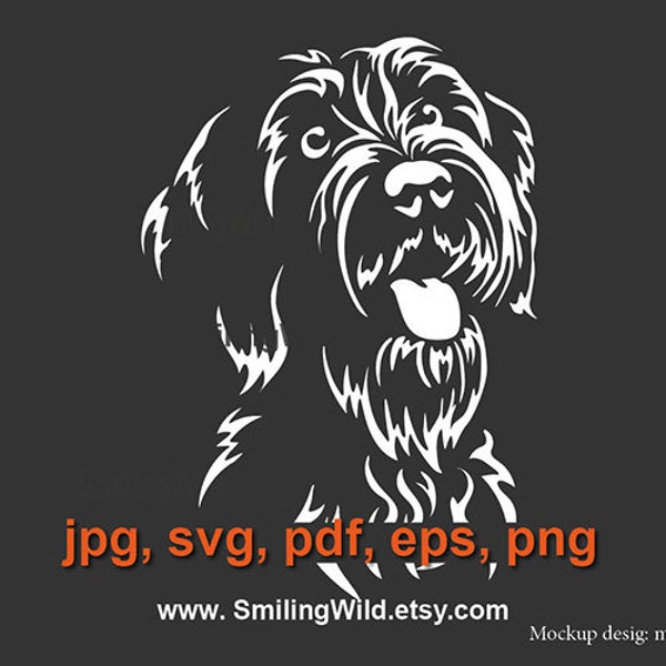 Wirehaired Pointing Griffon svg vector graphic cuttable clip art. WHITE vector file
