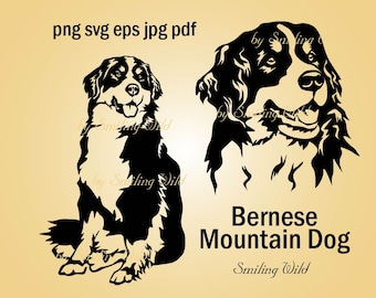 Bernese mountain dog svg eps vector graphic art portrait bernese mountain dog clipart printable design digital png cut file