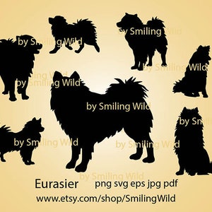 Eurasier svg & png silhouet bundel - hondenras clipart vectorafbeelding ar graveerbare hond cricut digitaal ontwerp - lasersnijden
