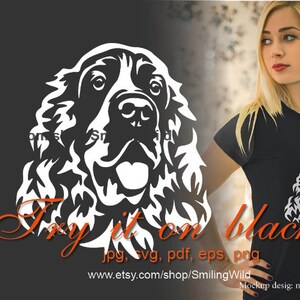 English Springer spaniel svg white vector clip art, spirnger spaniel illustration cut file digital design, dog graphic art