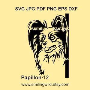 Papillon hond SVG & PNG, DXF-vectorbestand – hond gluren om de hoek clipart, ontwerp telefoonhoesje - hond instant download