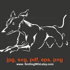 Clip art tagliabile in formato svg di Whippet saltante, file grafico vettoriale digitale di cane Whippet che corre