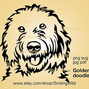Tête de chien Goldendoodle mignon svg & png portrait clipart clipart vectoriel - conception numérique de découpe Cricut et laser