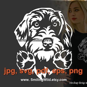 Gluren ruwharige teckel SVG & PNG vector grafische digitaal portret - teckel hond lasergesneden bestand - Graveerbare clipart ontwerp