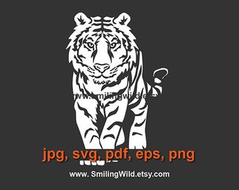 Tiger svg vector graphic art tiger White Print on Black clipart wild animal cut file cuttable cricut Tiger digital design logo