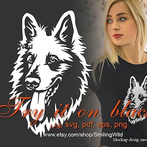 Zwitserse witte herder SVG/02bmc/wit vector portret afdrukken op zwarte Berger Blanc Suisse clipart Graveerbare gesneden bestand kunst herder ontwerp