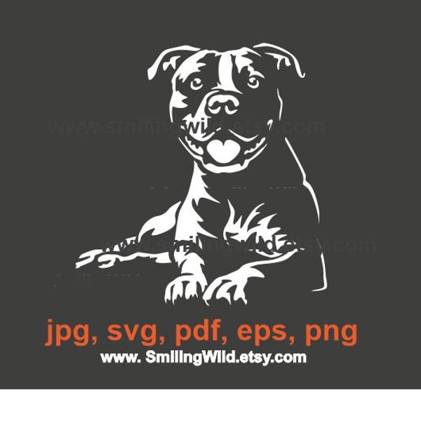 American Staffordshire Terrier svg visage impression blanc sur chien noir clipart staffordshire terrier vector art graphique fichier découpé au laser