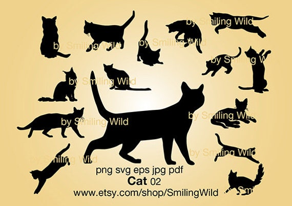 Download Cat Silhouette Cut File Cuttable Jumping Cat Clipart Cricut Etsy