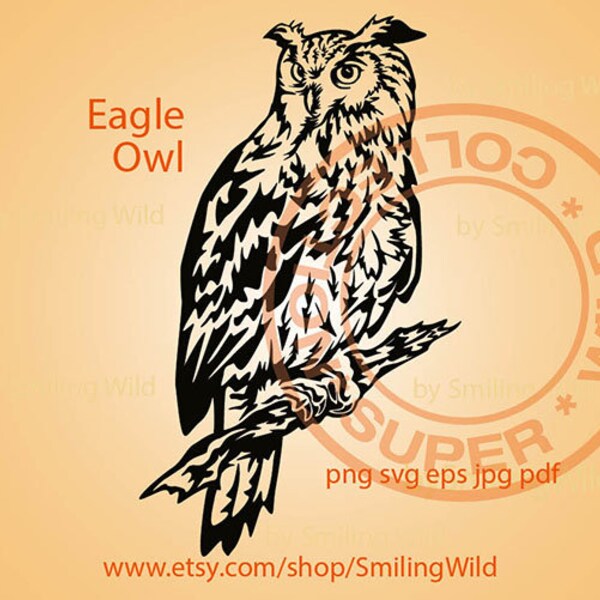 Eagle Owl svg bird clipart vector graphic art Eurasian eagle owl laser cut file cricut owl digital design cuttable artwork forest animal