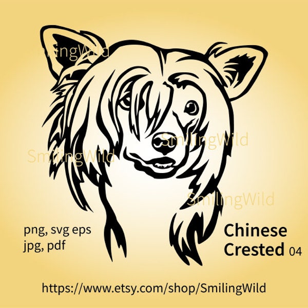 Chinese Crested dog svg head illustration cuttable design, Chinese Crested cricut clip art png design