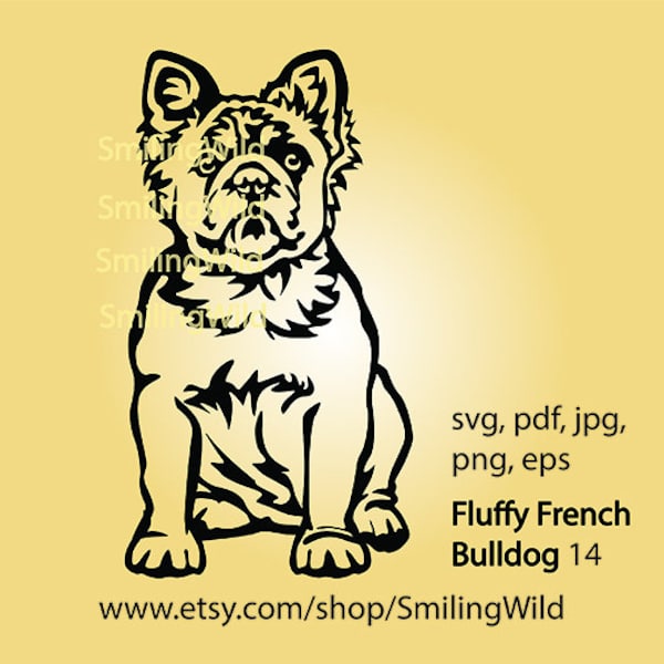 Fluffy French Bulldog svg portrait vector graphic art head cute dog clipart French Bulldog cut file cuttable laser cut logo design digital