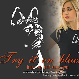 Französische Bulldogge svg Kopf Clip Art druckbar auf schwarz; Französische Bulldogge Vektorgrafik, Französische Bulldogge Hund geschnitten Datei schneidbares digitales Design
