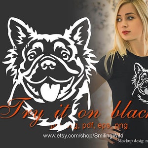 Pluizig Franse Bulldog hoofd svg en png clipart - hond witte vector grafisch ontwerp voor lasersnijden - gesneden bestand Graveerbare afbeelding cricut