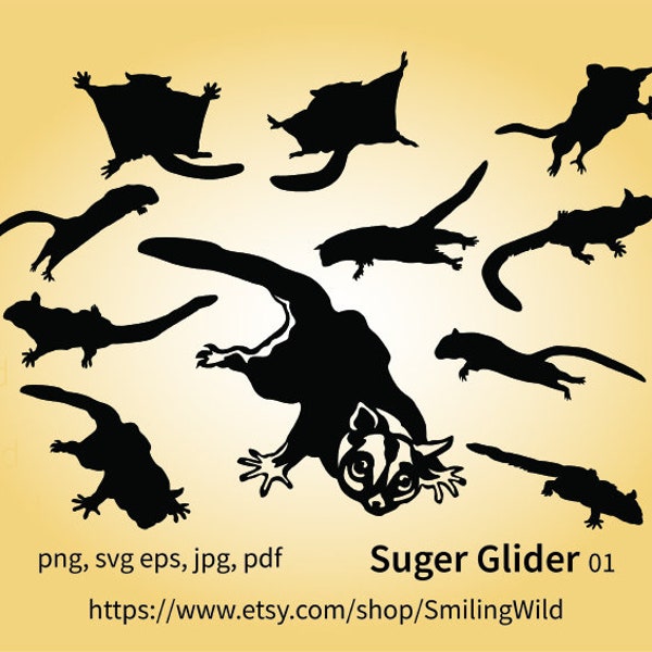 Sugar Glider svg silhouette bundle, Australian animal vector graphic file set