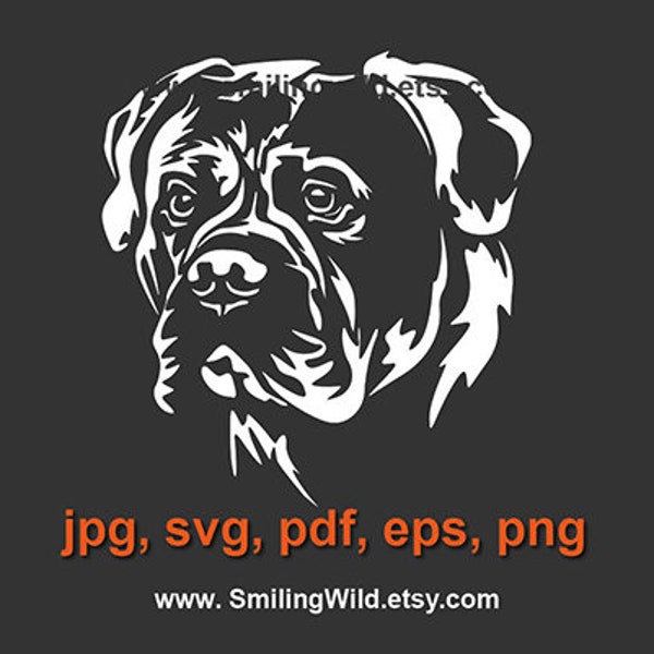 Bullmastiff svg White vector graphic art dog head art Bullmastiff clipart print on black cuttable digital Bullmastiff cut file