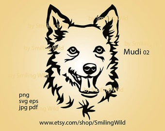 Mudi dog /02/ svg clipart portrait mudi smiling dog face vector graphic art artwork mudi cut file laser file cuttable cricut mudi digital