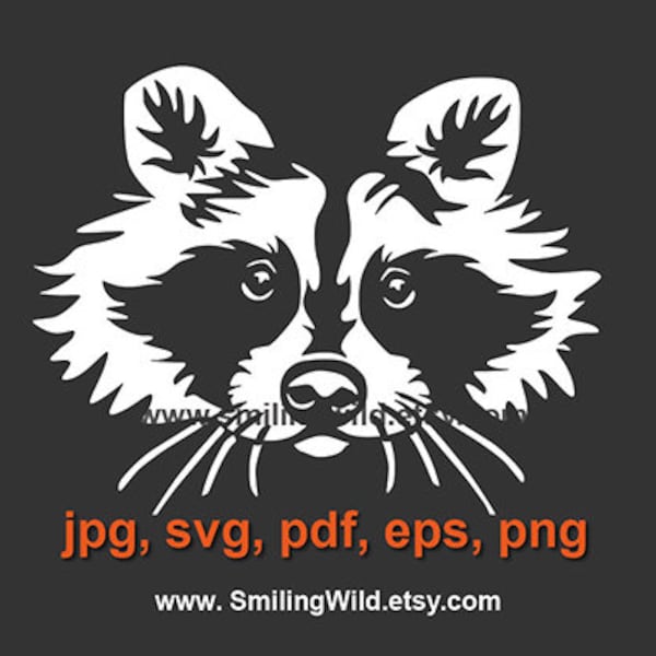 Racoon svg portrait laser cut file cute wild animal White Print on Black racoon clipart head logo cuttable animal digital design cricut