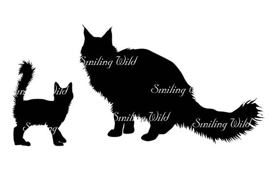 Maine Coon Cat Silhouette Svg Clipart Mainecoon Kitten Vector Graphic Art Cat Printable Cat Kitty Instant Download Commercial Cat Art