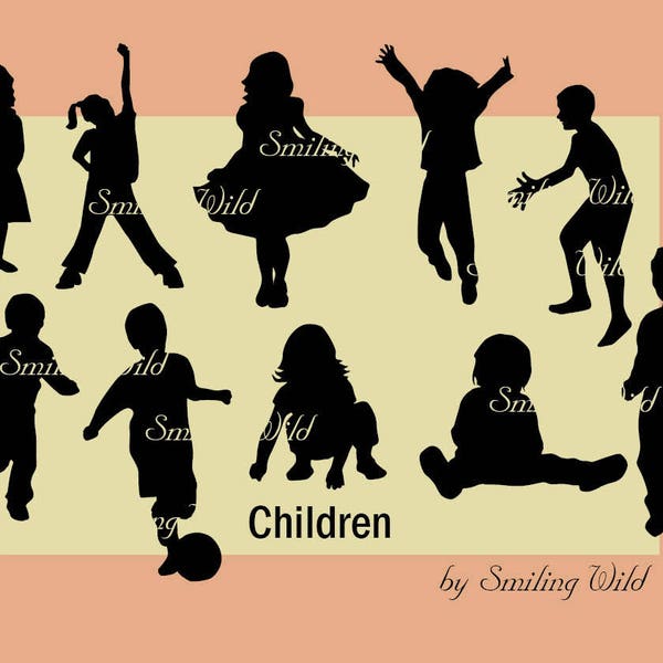 children silhouette svg clipart jumping children running instant download printable children scrapbooking cutout gift print  for children